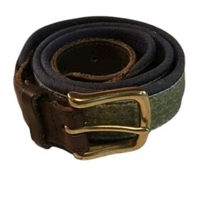 Vineyard Vines Belt Green Whale Pattern Brass Buckle Preppy Coastal